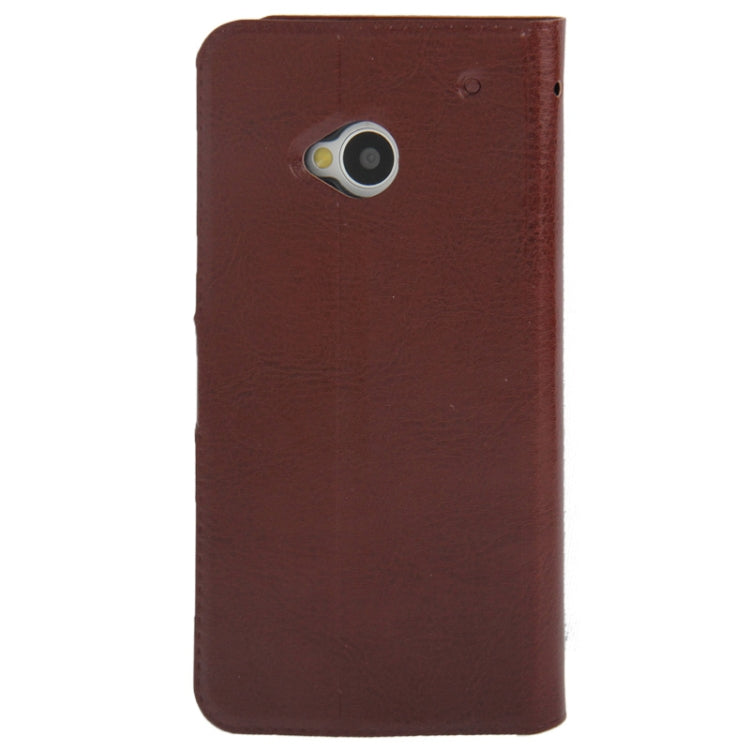 Fine Sheepskin Texture Leather Case with Credit Card Slot & Holder for HTC One / M7 (Brown)