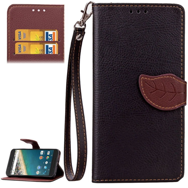 Leaf Magnetic Snap Litchi Texture Horizontal Flip Leather Case with Card Slots & Wallet & Holder & Lanyard for Google Nexus 5X