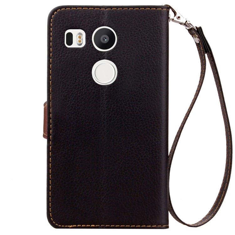 Leaf Magnetic Snap Litchi Texture Horizontal Flip Leather Case with Card Slots & Wallet & Holder & Lanyard for Google Nexus 5X