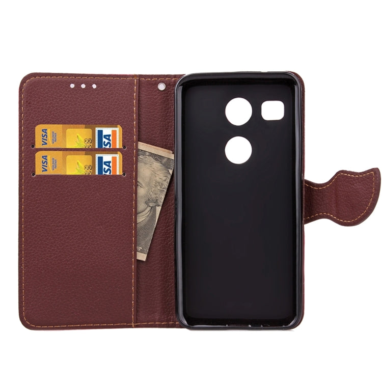 Leaf Magnetic Snap Litchi Texture Horizontal Flip Leather Case with Card Slots & Wallet & Holder & Lanyard for Google Nexus 5X