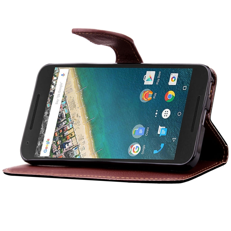 Leaf Magnetic Snap Litchi Texture Horizontal Flip Leather Case with Card Slots & Wallet & Holder & Lanyard for Google Nexus 5X