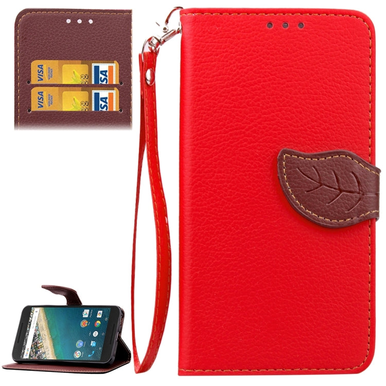 Leaf Magnetic Snap Litchi Texture Horizontal Flip Leather Case with Card Slots & Wallet & Holder & Lanyard for Google Nexus 5X