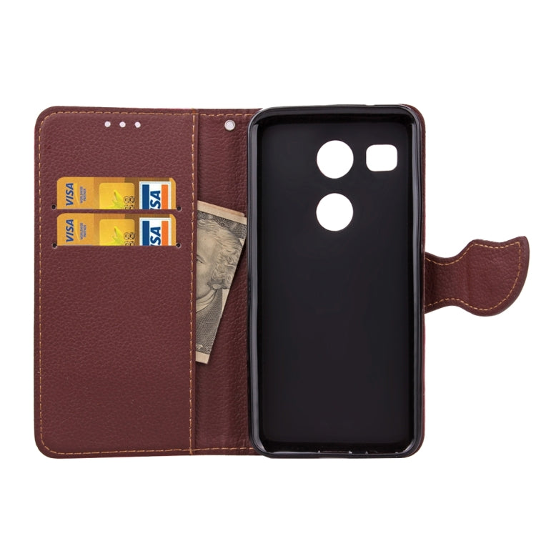 Leaf Magnetic Snap Litchi Texture Horizontal Flip Leather Case with Card Slots & Wallet & Holder & Lanyard for Google Nexus 5X