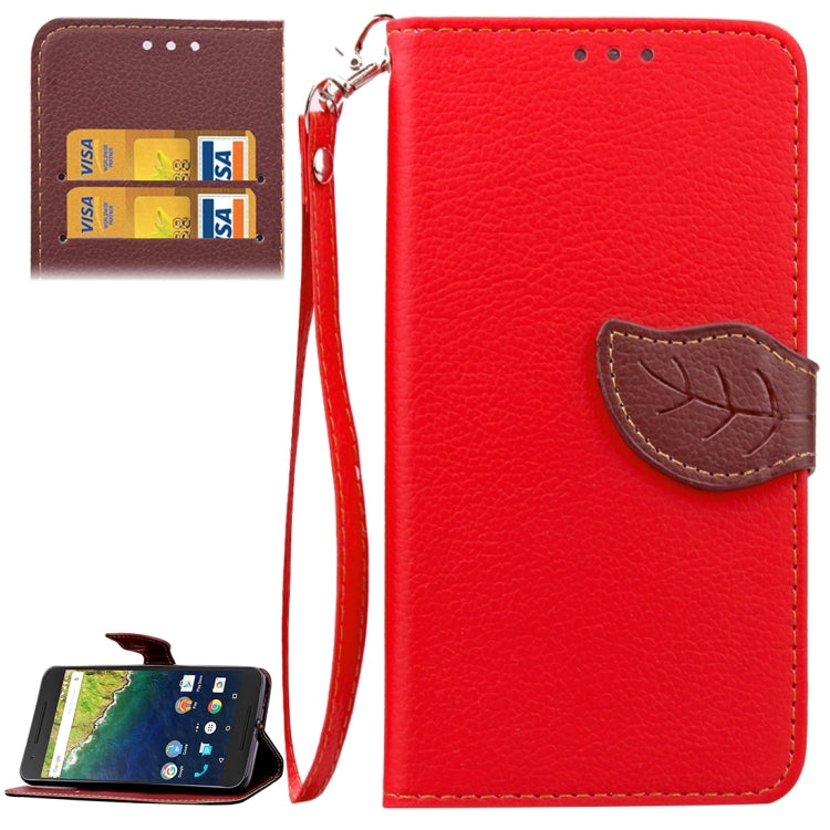 Leaf Magnetic Snap Litchi Texture Horizontal Flip Leather Case with Card Slots & Wallet & Holder & Lanyard for Google Nexus 6P