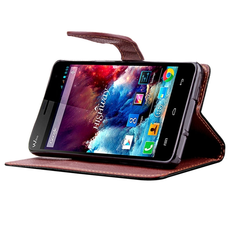 Leaf Magnetic Snap Litchi Texture Horizontal Flip Leather Case with Card Slots & Holder & Wallet & Lanyard for Wiko Highway