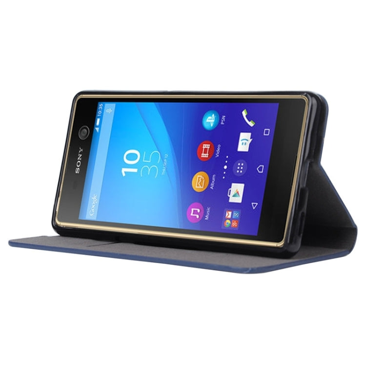 Canvas Surface Horizontal Flip Leather Case with Card Slot & Holder for Sony Xperia M5