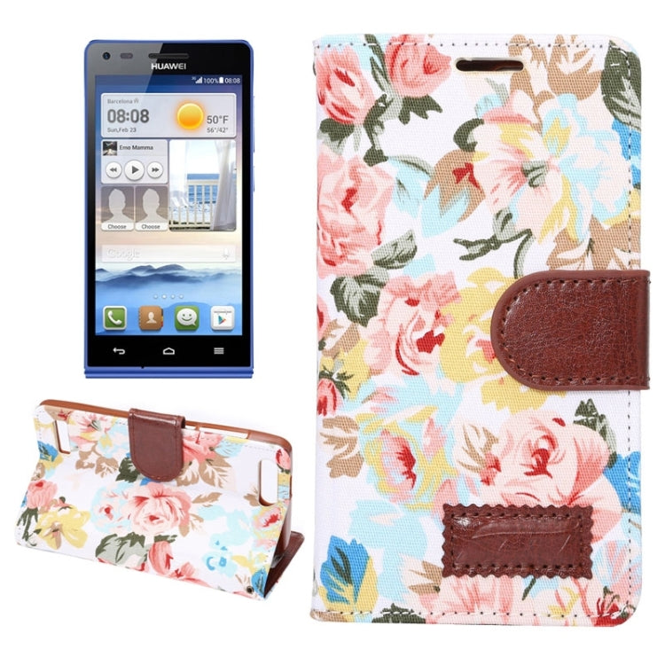 Floral Cloth Magnetic Snap Flip Leather Case with Holder and Card Slots for Huawei Ascend G6(4G version)(White)