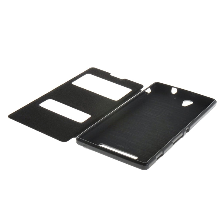 Sand Texture Horizontal Flip Leather Case with Call Display ID & Holder for Sony Xperia C3