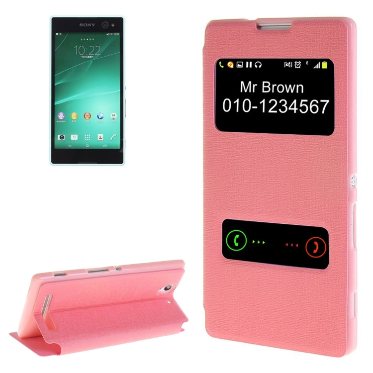 Sand Texture Horizontal Flip Leather Case with Call Display ID & Holder for Sony Xperia C3