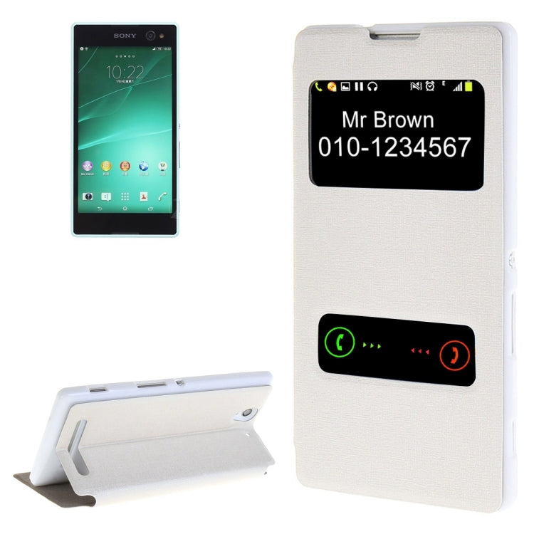 Sand Texture Horizontal Flip Leather Case with Call Display ID & Holder for Sony Xperia C3