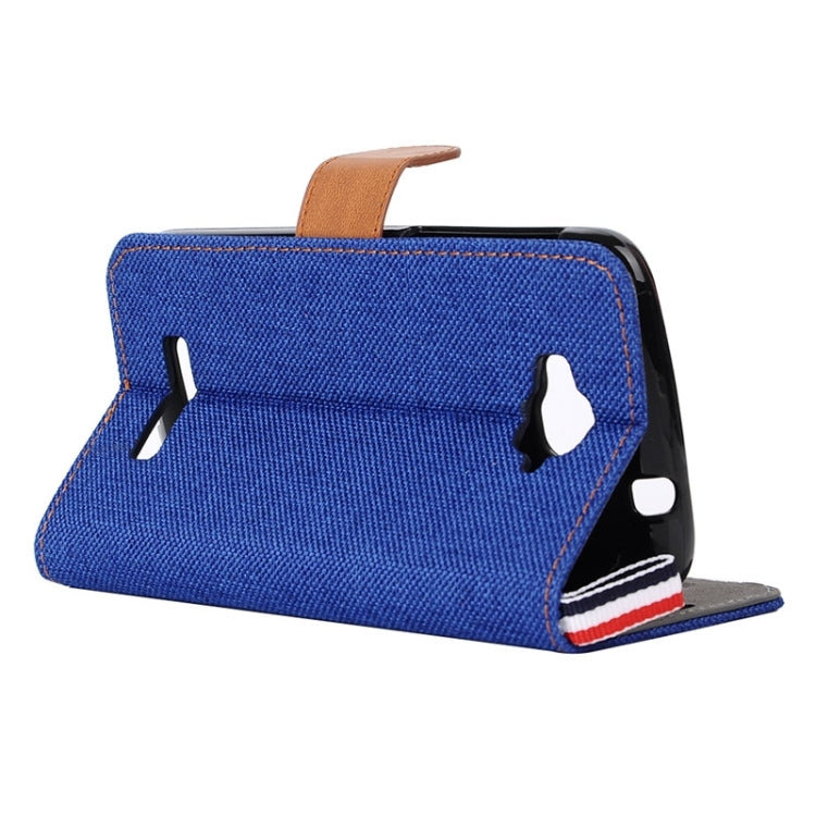 Denim Texture Leather Case with Card Slots & Holder & Lanyard for Alcatel One Touch Pop C7