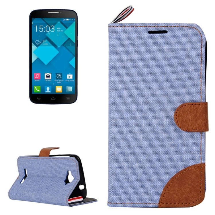 Denim Texture Leather Case with Card Slots & Holder & Lanyard for Alcatel One Touch Pop C7