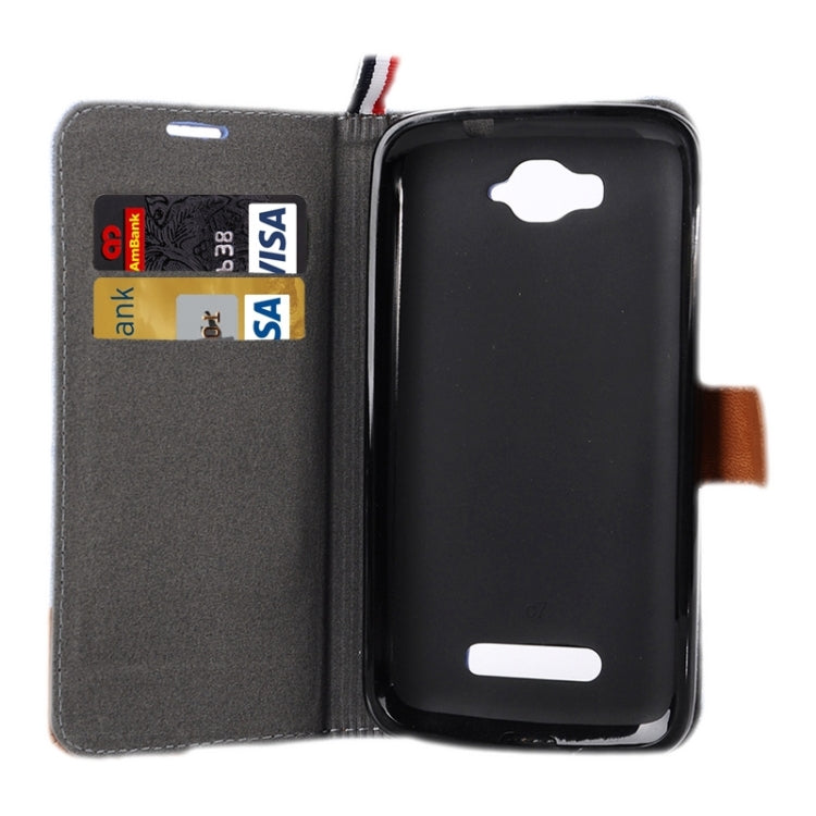 Denim Texture Leather Case with Card Slots & Holder & Lanyard for Alcatel One Touch Pop C7