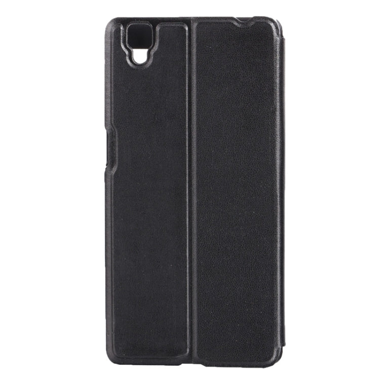 Litchi Texture Horizontal Flip Solid Color Leather Case with Holder & Call Display ID for OPPO R7s(Black)