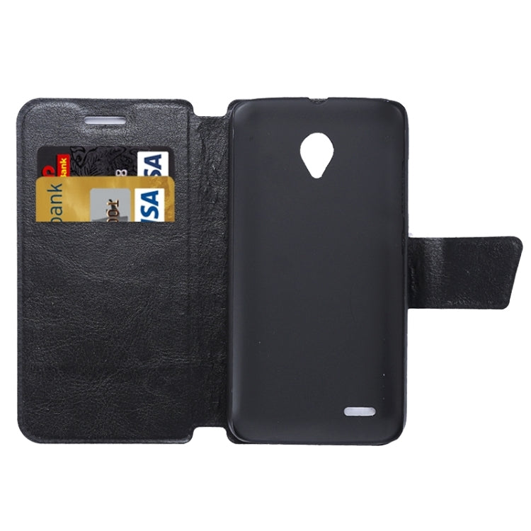 Crazy Horse Texture Horizontal Flip Black Leather Case with Holder & Card Slots for Vodafone Smart Prime 6 / OT-V895