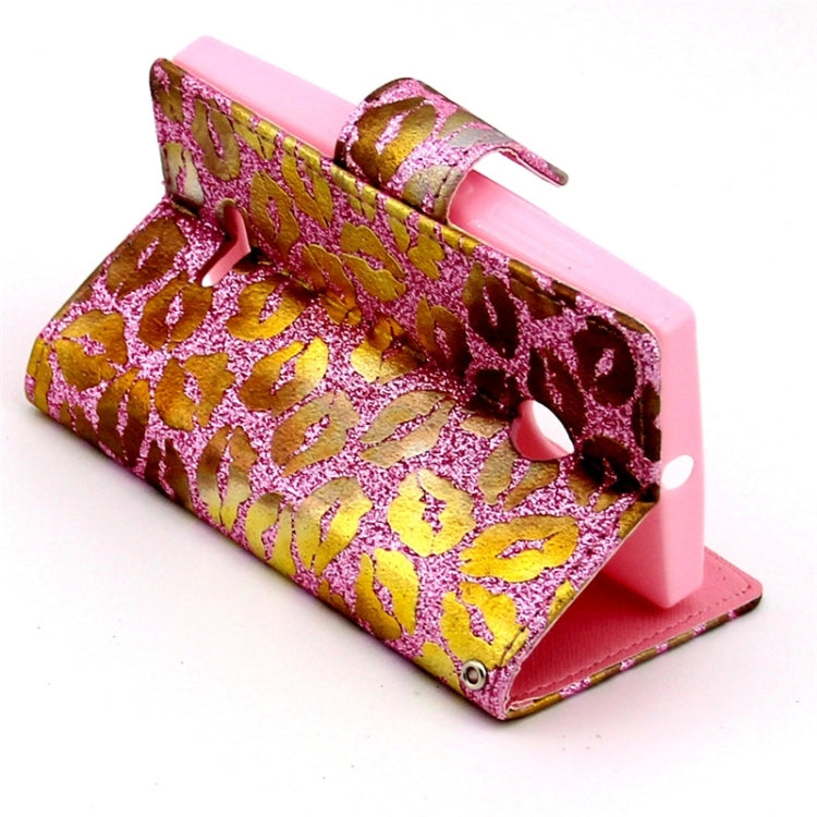 Golden Lips Pattern Flip Leather Case with Holder & Card Slots for Microsoft Lumia 435