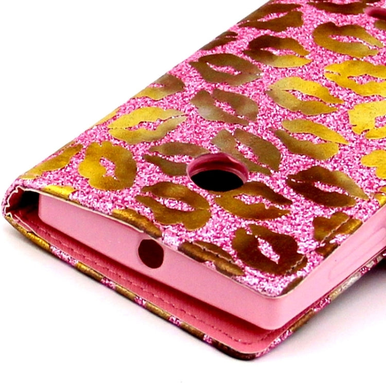 Golden Lips Pattern Flip Leather Case with Holder & Card Slots for Microsoft Lumia 435