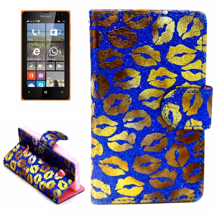 Golden Lips Pattern Flip Leather Case with Holder & Card Slots for Microsoft Lumia 435
