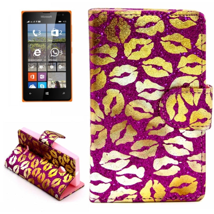 Golden Lips Pattern Flip Leather Case with Holder & Card Slots for Microsoft Lumia 435