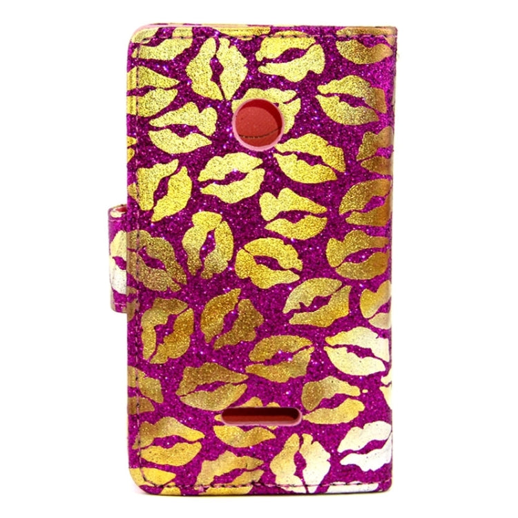 Golden Lips Pattern Flip Leather Case with Holder & Card Slots for Microsoft Lumia 435