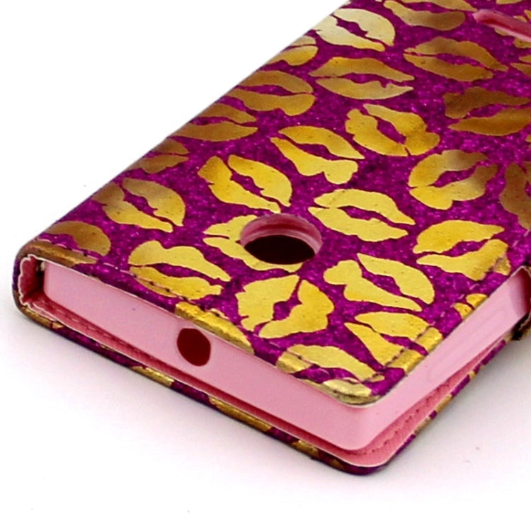 Golden Lips Pattern Flip Leather Case with Holder & Card Slots for Microsoft Lumia 435