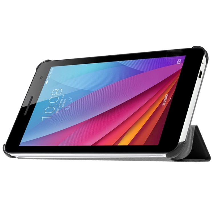 7.0 Inch Karst Texture Horizontal Flip Solid Color Leather Case with Three-Folding Holder for Huawei Honor Play T1 / T1-701u