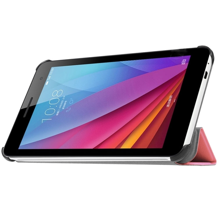 7.0 Inch Karst Texture Horizontal Flip Solid Color Leather Case with Three-Folding Holder for Huawei Honor Play T1 / T1-701u