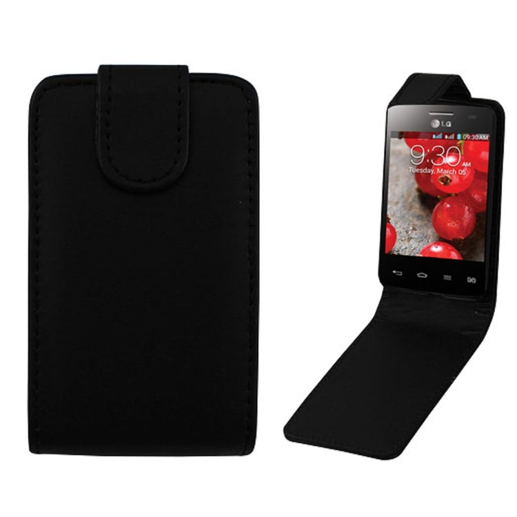 Vertical Flip Magnetic Snap Leather Case for LG Optimus L3II / E435(Black)