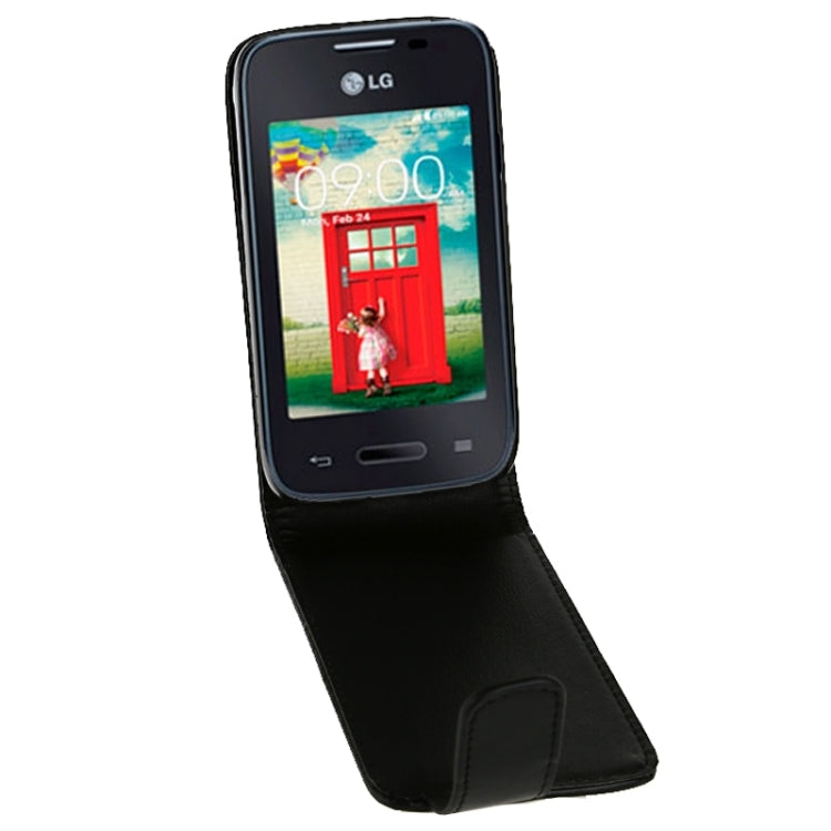 For LG L35 Vertical Flip Magnetic Snap Leather Case(Black)