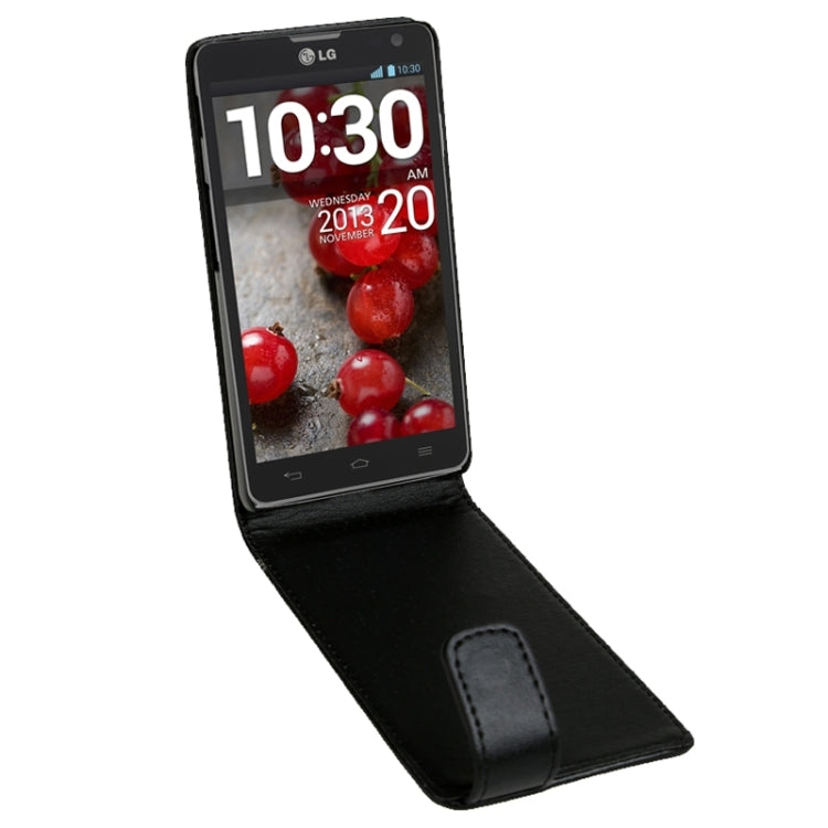 Vertical Flip Magnetic Snap Leather Case for LG Optimus L9II / D605(Black)