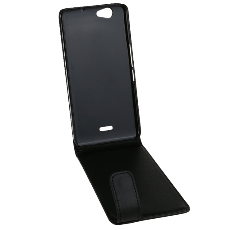 Vertical Flip Magnetic Snap Leather Case for Wiko Getaway(Black)