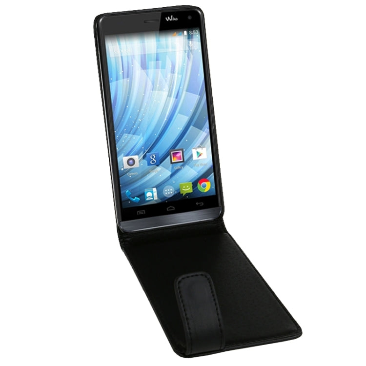 Vertical Flip Magnetic Snap Leather Case for Wiko Getaway(Black)