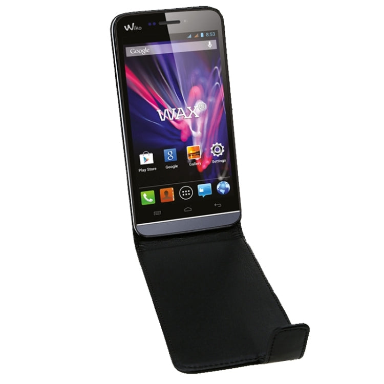 Vertical Flip Magnetic Snap Leather Case for Wiko Wax(Black)