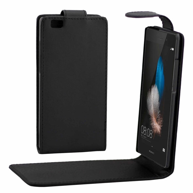 For Huawei P8 Lite Nappa Texture Vertical Flip Magnetic Snap Leather Case(Black)