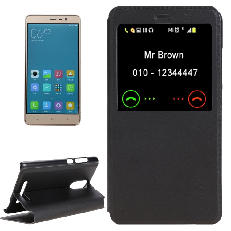 Horizontal Flip Solid Color Leather Case with Call Display ID & Holder for Xiaomi Redmi Note 3(Black)