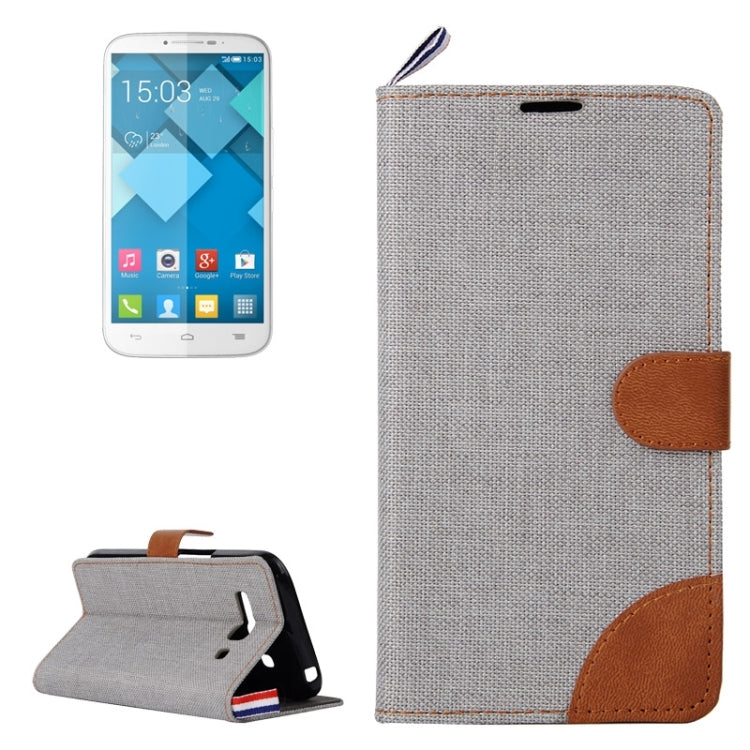 Denim Texture Leather Case with Card Slots & Holder & Lanyard for Alcatel One Touch Pop C9