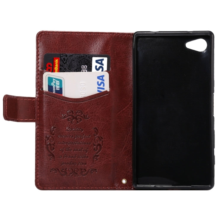 Lambskin Texture Words and Flowers Printing Horizontal Flip Solid Color Leather Case with Holder and Card Slots for Sony Xperia Z5 Compact / Mini