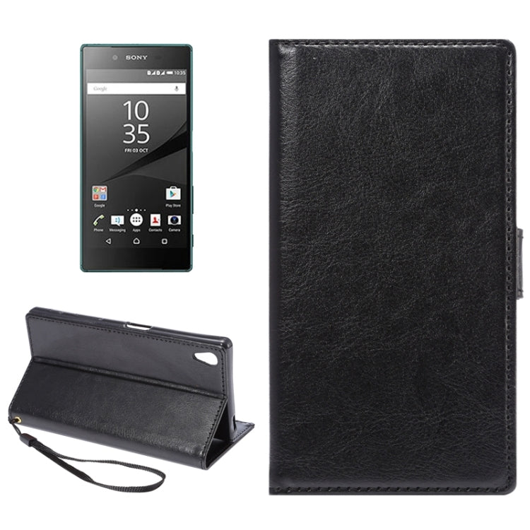 Lambskin Texture Words and Flowers Printing Horizontal Flip Solid Color Leather Case with Holder and Card Slots for Sony Xperia Z5 Premium / Plus