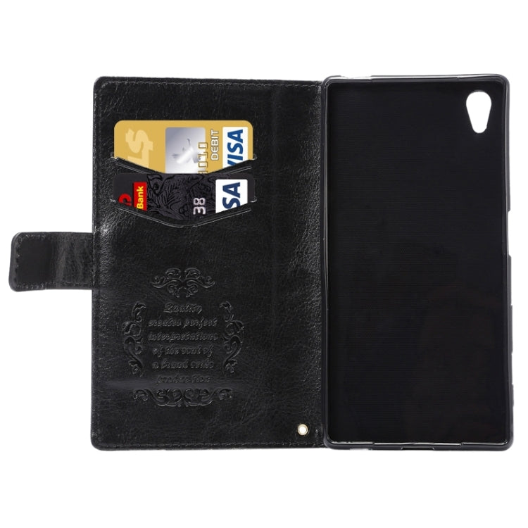 Lambskin Texture Words and Flowers Printing Horizontal Flip Solid Color Leather Case with Holder and Card Slots for Sony Xperia Z5 Premium / Plus