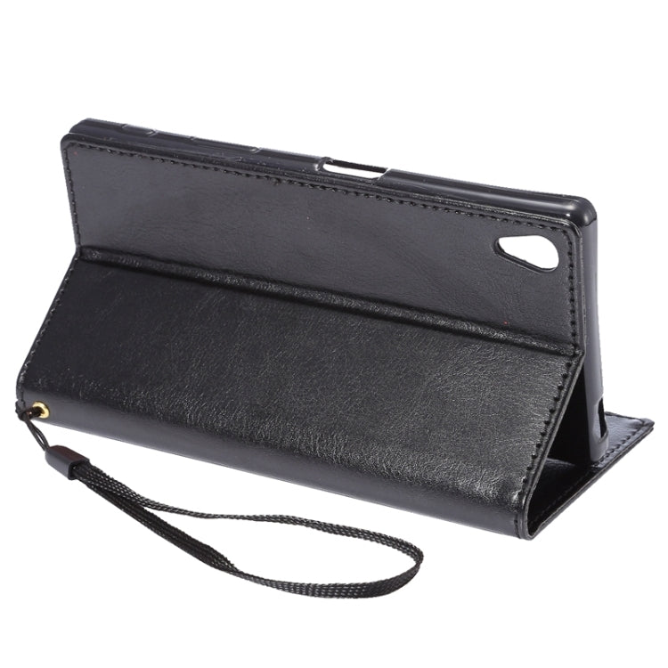 Lambskin Texture Words and Flowers Printing Horizontal Flip Solid Color Leather Case with Holder and Card Slots for Sony Xperia Z5 Premium / Plus