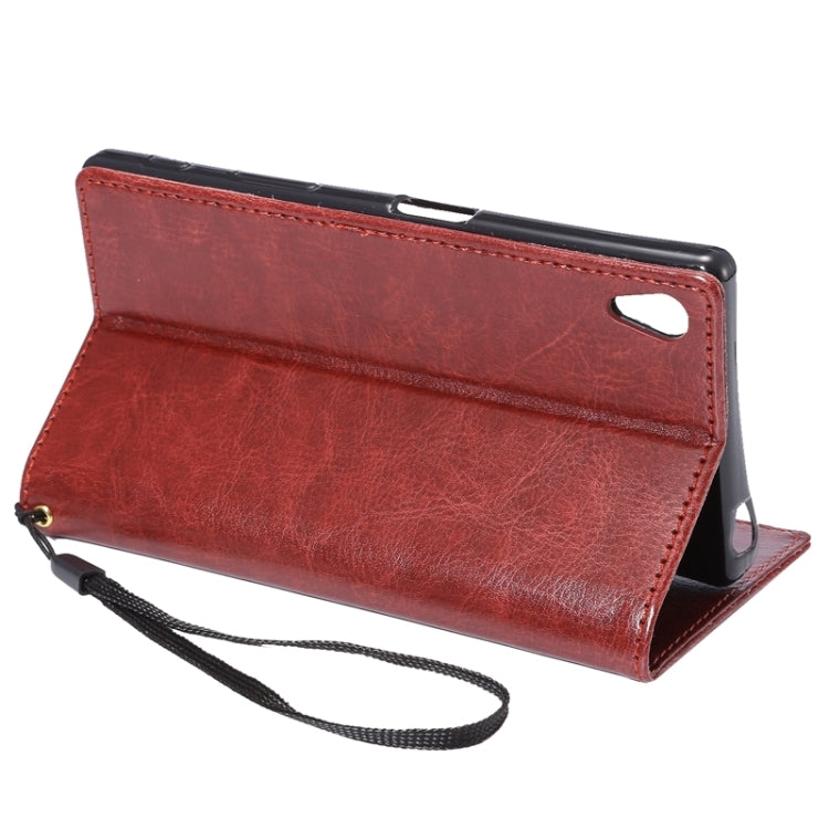 Lambskin Texture Words and Flowers Printing Horizontal Flip Solid Color Leather Case with Holder and Card Slots for Sony Xperia Z5 Premium / Plus