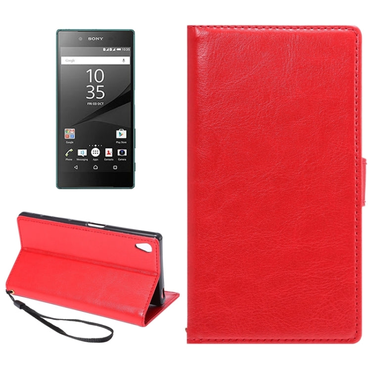 Lambskin Texture Words and Flowers Printing Horizontal Flip Solid Color Leather Case with Holder and Card Slots for Sony Xperia Z5 Premium / Plus