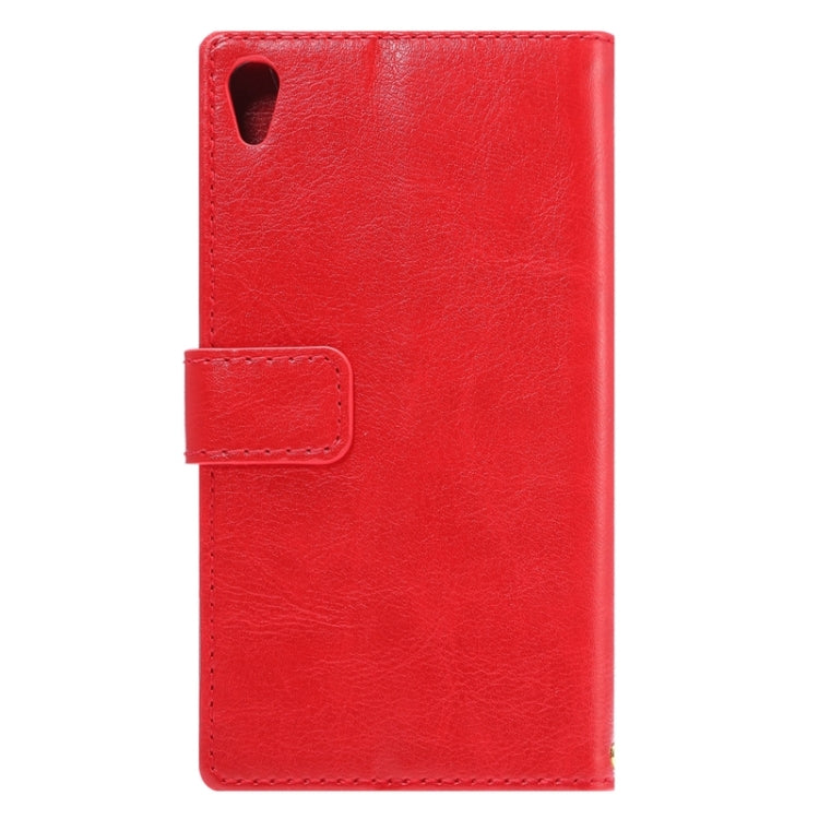 Lambskin Texture Words and Flowers Printing Horizontal Flip Solid Color Leather Case with Holder and Card Slots for Sony Xperia Z5 Premium / Plus