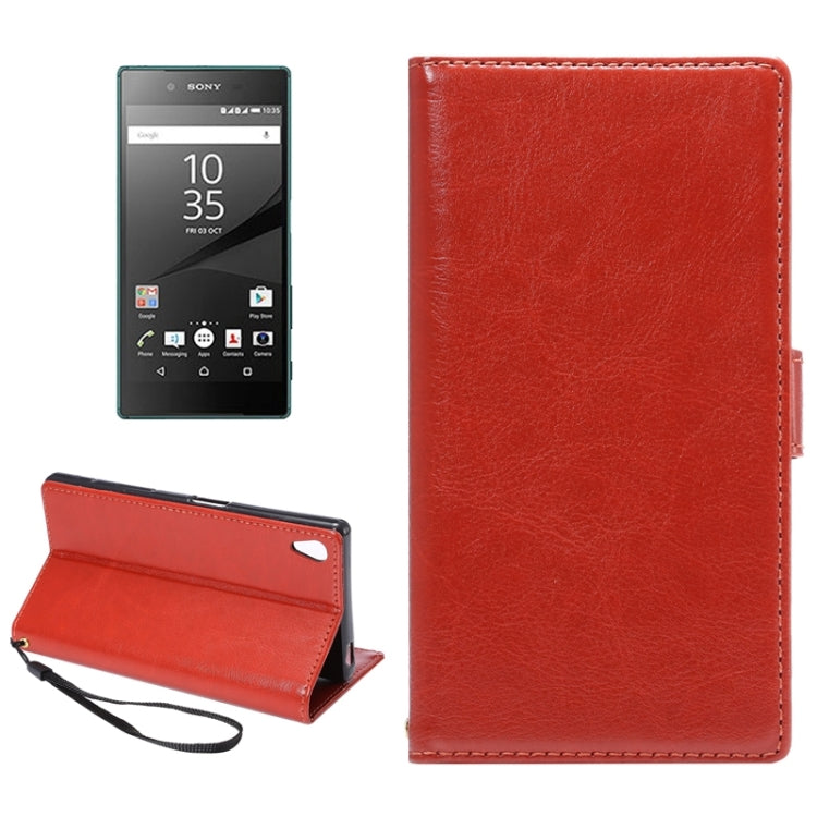 Lambskin Texture Words and Flowers Printing Horizontal Flip Solid Color Leather Case with Holder and Card Slots for Sony Xperia Z5 Premium / Plus
