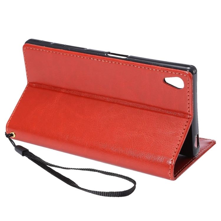 Lambskin Texture Words and Flowers Printing Horizontal Flip Solid Color Leather Case with Holder and Card Slots for Sony Xperia Z5 Premium / Plus