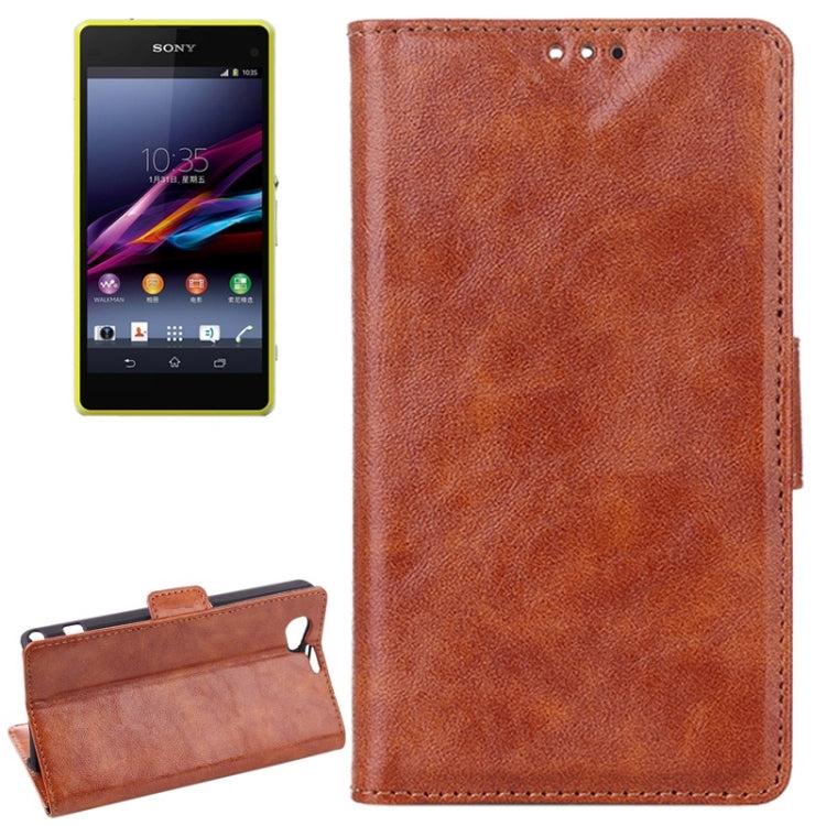 Oil Leather Case with Credit Card Slot & Holder for Sony Xperia Z1 mini (Brown)