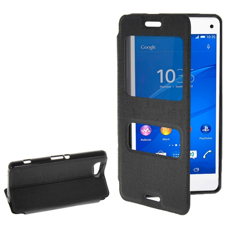 Solid Color Flip Leather Case with Holder & Caller ID Window for Sony Xperia Z3 Compact