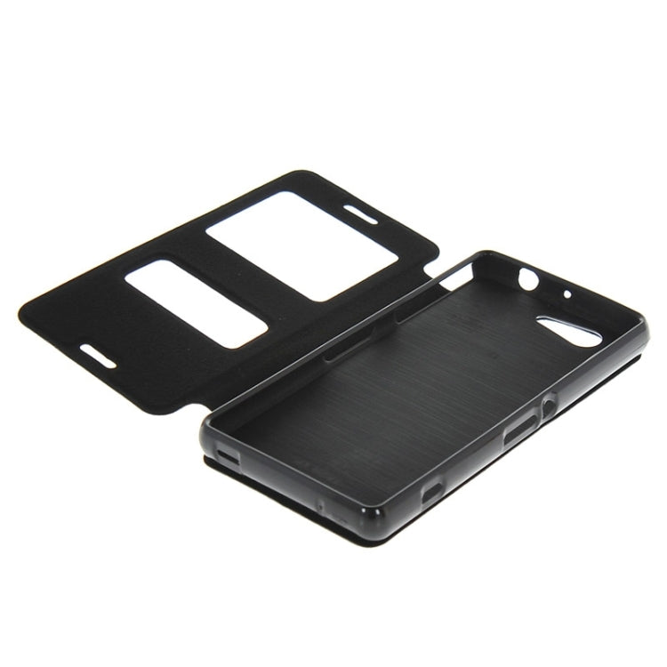 Solid Color Flip Leather Case with Holder & Caller ID Window for Sony Xperia Z3 Compact