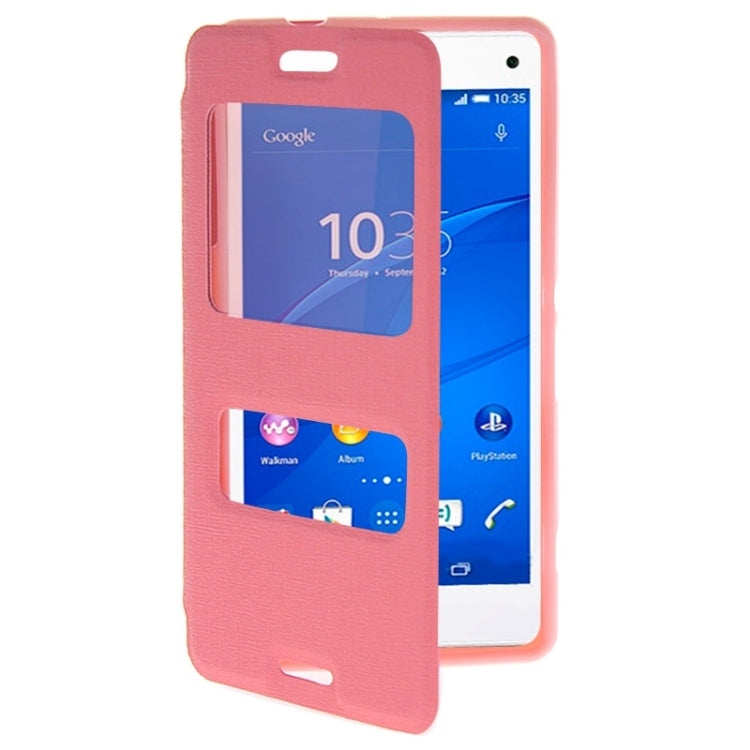Solid Color Flip Leather Case with Holder & Caller ID Window for Sony Xperia Z3 Compact