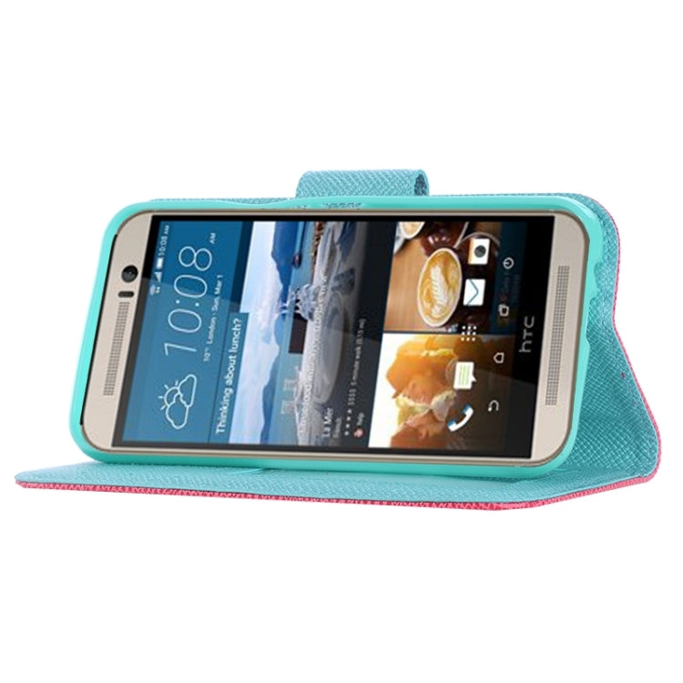Cross Texture Contrast Color PU Flip Leather Case with Holder & Card Slots & Wallet & Lanyard for HTC One M9